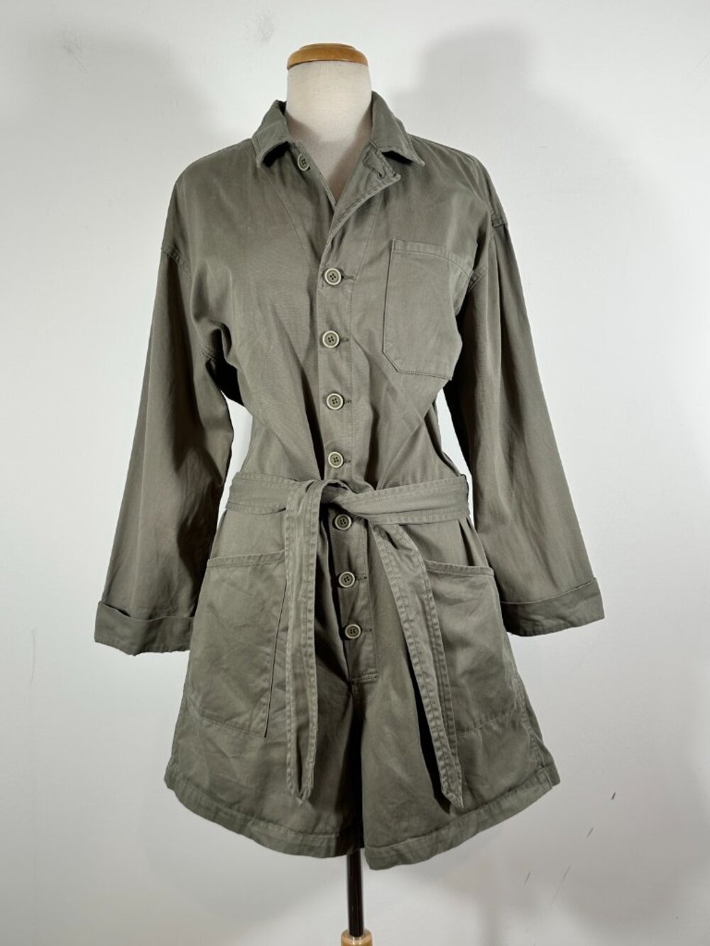 Pistola Parker Romper Jumpsuit Green Utility Long Sleeve Button Front Sz M